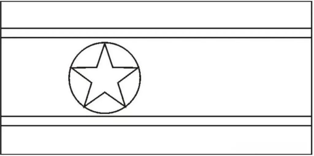 Bandeira da Coreia do Norte na letra C. Símbolo nacional norte-coreano com faixa vermelha central, estrelas e faixas azuis e brancas.