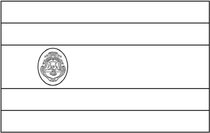 Bandeira da Costa Rica para colorir: cinco faixas horizontais azul, branca e vermelha com o brasão no lado esquerdo.