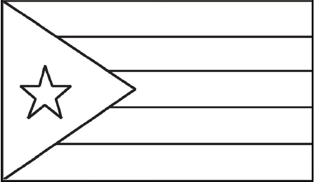 Bandeira de Cuba para colorir. Pavilhão cubano com listras azuis e brancas e triângulo vermelho com estrela branca.