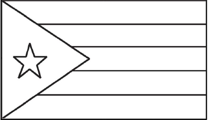 Bandeira de Cuba para colorir. Pavilhão cubano com listras azuis e brancas e triângulo vermelho com estrela branca.