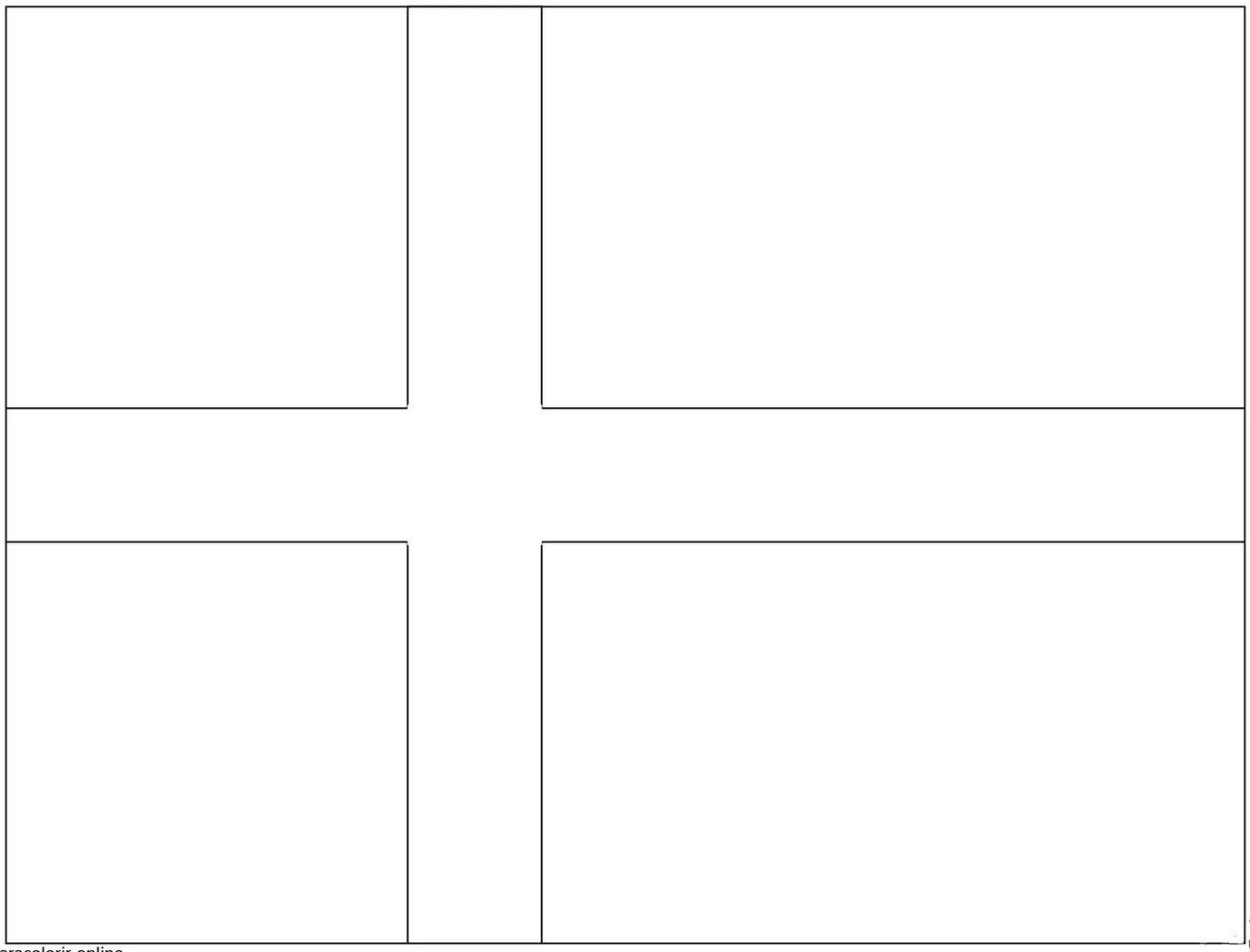 Bandeira da Dinamarca para colorir. Desenho da Dannebrog, com cruz branca sobre fundo vermelho.