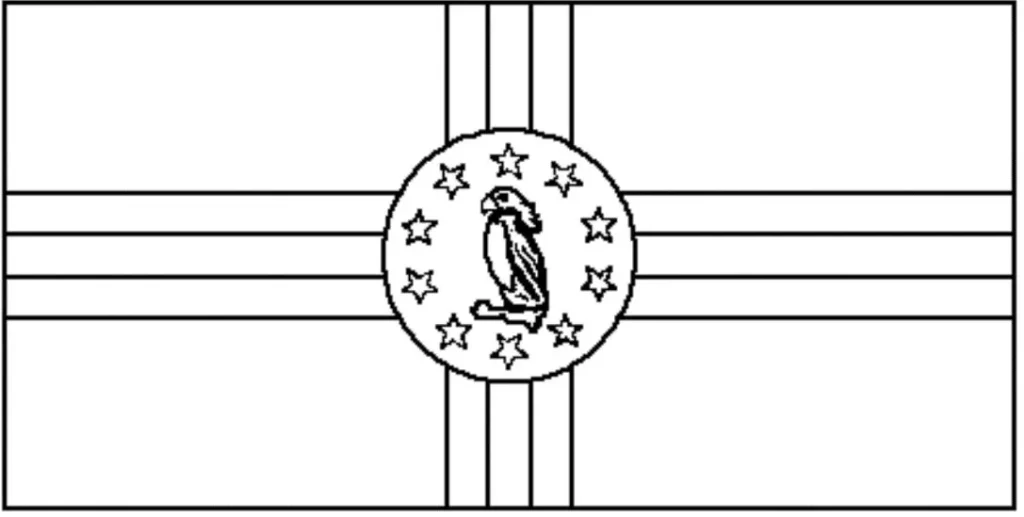 Desenhos das Bandeiras dos Países na letra D Dominica Bandeira da Dominica desenhada na letra D. Exibe quatro retângulos com cruz colorida e papagaio sisserou cercado por estrelas no centro.