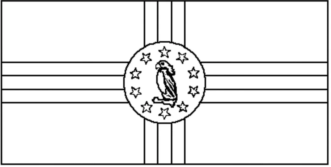 Desenhos das Bandeiras dos Países na letra D Dominica Bandeira da Dominica desenhada na letra D. Exibe quatro retângulos com cruz colorida e papagaio sisserou cercado por estrelas no centro.