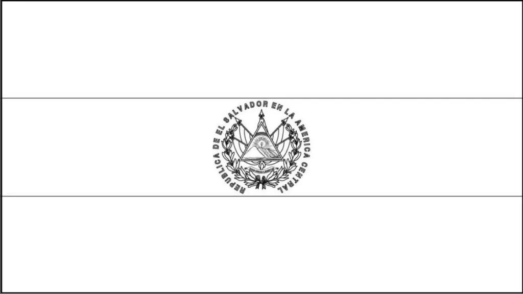 Desenhos das Bandeiras dos Países na letra E El Salvador Bandeira de El Salvador na letra E: faixas horizontais azul e branca com o brasão nacional ao centro.