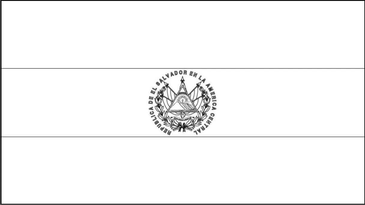 Desenhos das Bandeiras dos Países na letra E El Salvador Bandeira de El Salvador na letra E: faixas horizontais azul e branca com o brasão nacional ao centro.