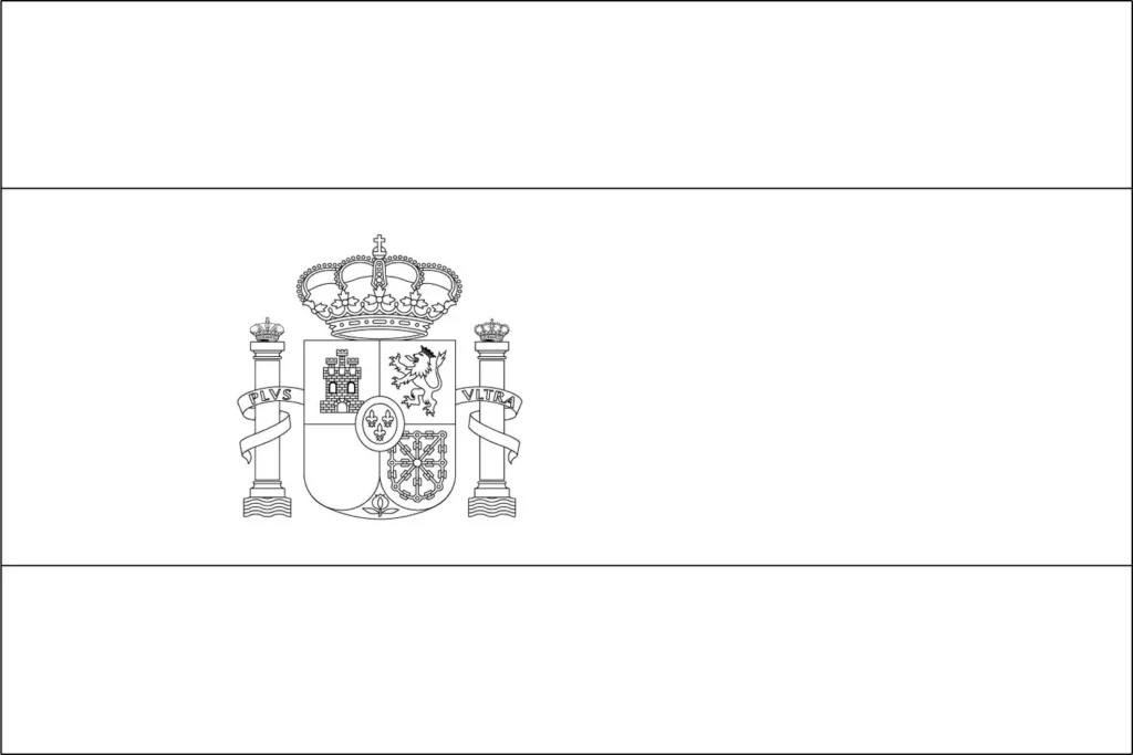 Desenhos das Bandeiras dos Países na letra E Espanha Bandeira da Espanha desenhada na letra E. Símbolo espanhol com faixas vermelhas e amarela, além do brasão de armas.