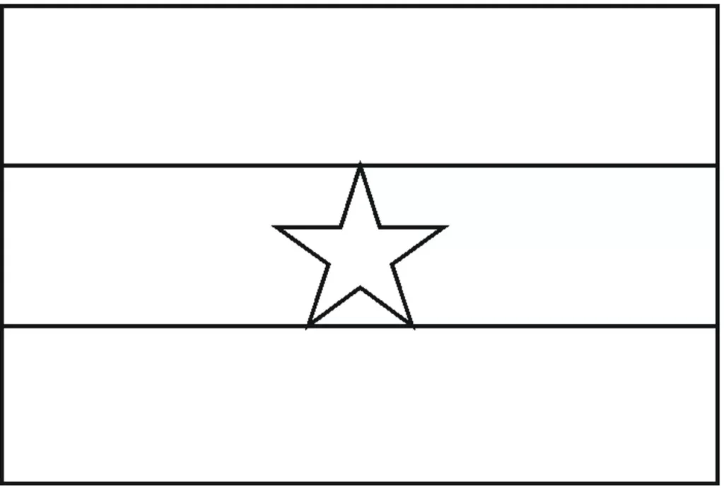 Bandeira de Gana para colorir na letra G. Desenho da bandeira Ganesa com faixas horizontais e estrela.