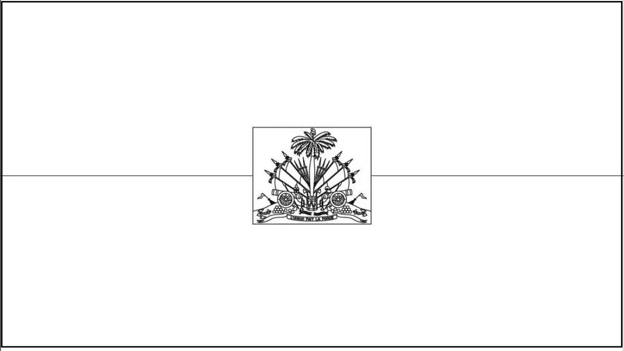 Bandeira do Haiti dentro da letra H. Pavilhão haitiano com faixas vermelha e azul e o brasão de armas ao centro.