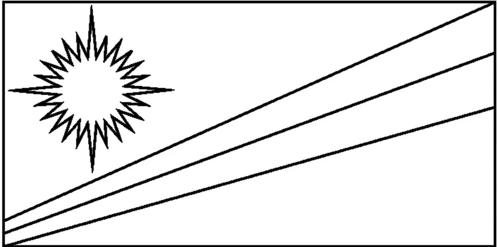 Bandeira das Ilhas Marshall na letra 'I'. Design com estrela de múltiplos raios e faixas diagonais.