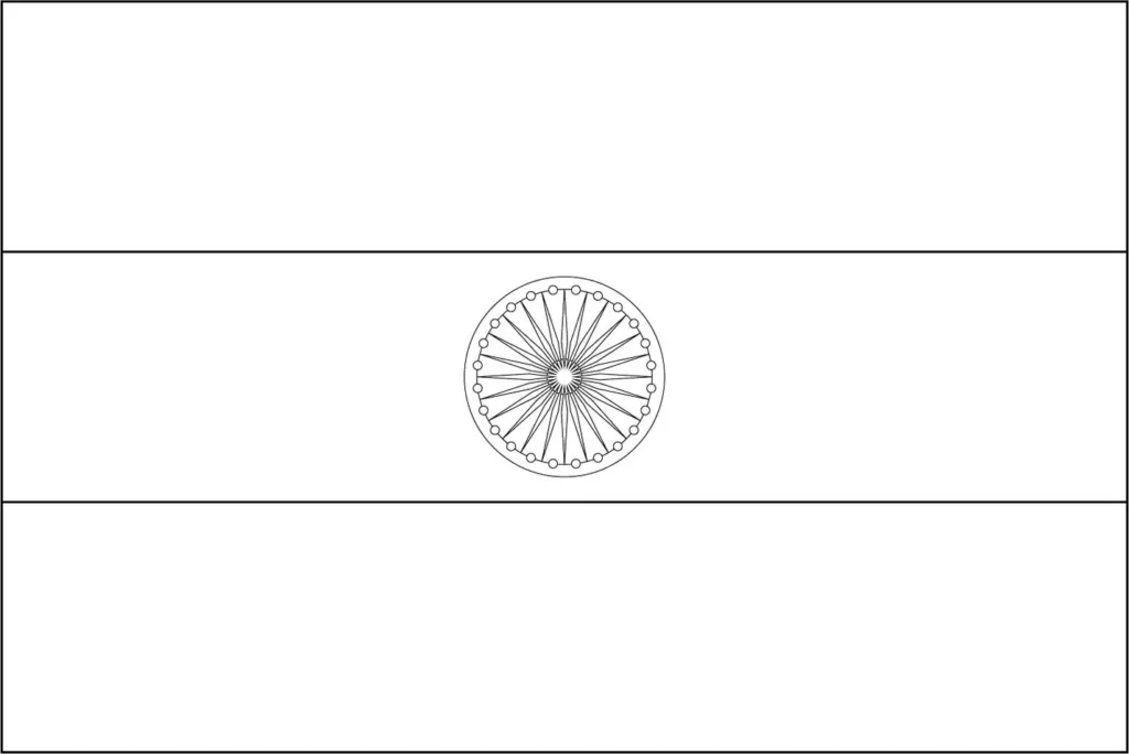 Bandeira da Índia desenhada na letra I. Design da bandeira indiana com faixas horizontais branca, branca com roda e branca.