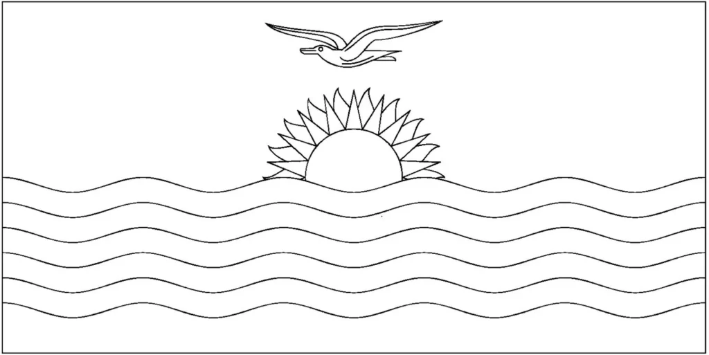 Desenhos das Bandeiras dos Países na letra K Kiribati Bandeira de Kiribati: pássaro, sol nascente e ondas.