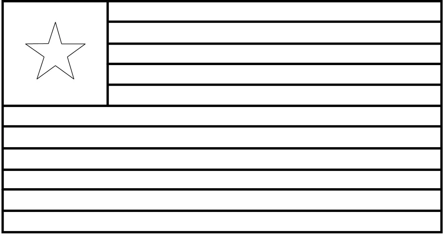 Desenhos das Bandeiras dos Países na letra L Libéria Bandeira da Libéria para colorir na letra L. Listras horizontais e estrela de cinco pontas.
