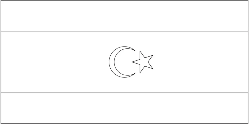 Bandeira da Líbia: listras horizontais verde, preta e verde com lua crescente e estrela brancas ao centro.
