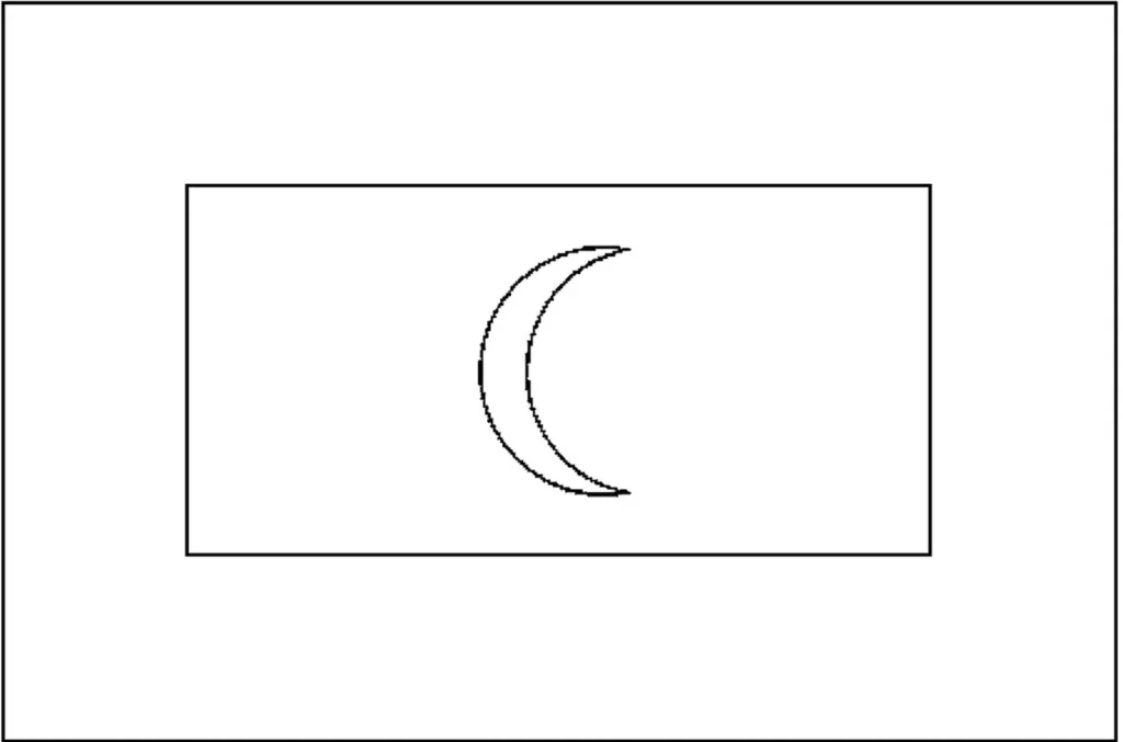 Bandeira das Maldivas estilizada na letra M. Pavilhão nacional com crescente lunar em retângulo branco dentro de um fundo vermelho.