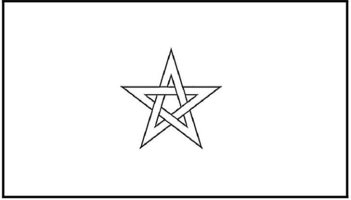 Bandeira de Marrocos dentro da letra M. Design com retângulo e estrela verde no centro.