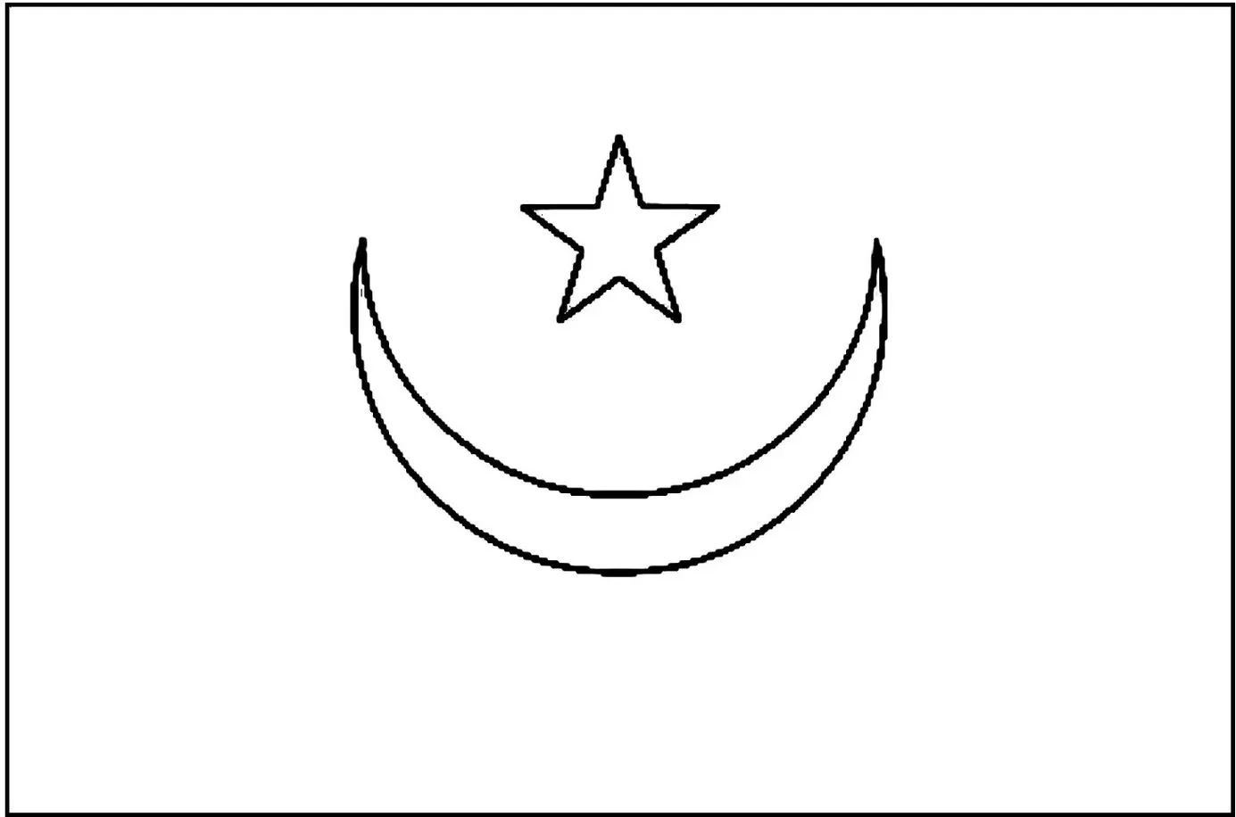 Bandeira da Mauritânia na letra M. Símbolo nacional com fundo branco, estrela e crescente desenhados em linhas pretas.
