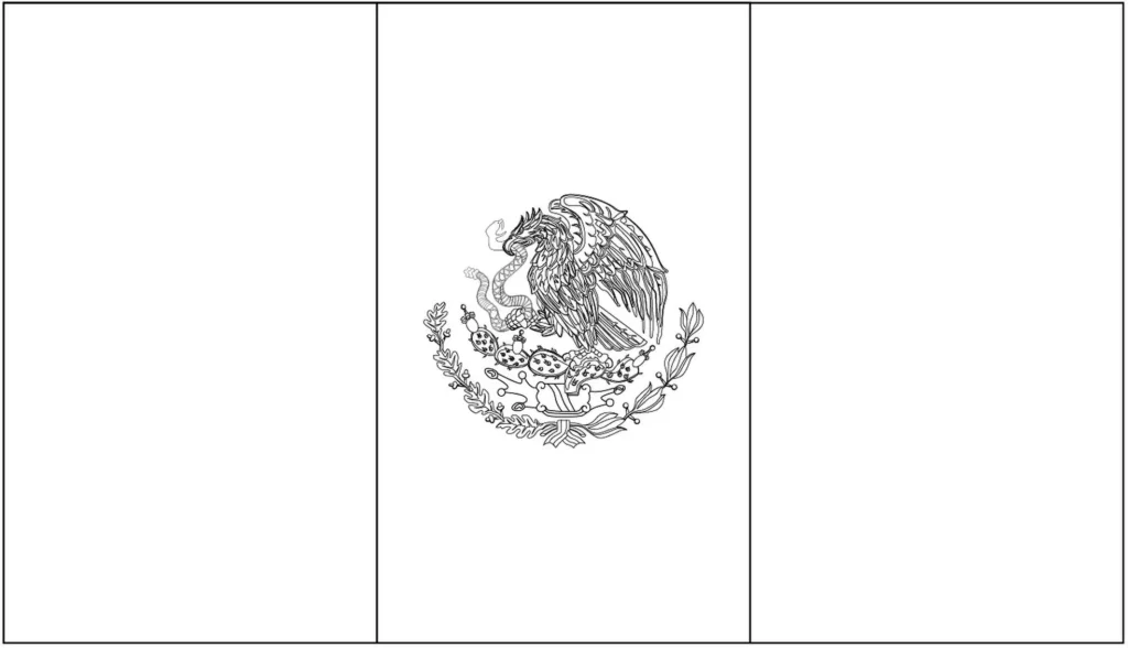 Bandeira do México no formato da letra M. Brasão de armas mexicano com águia e serpente.