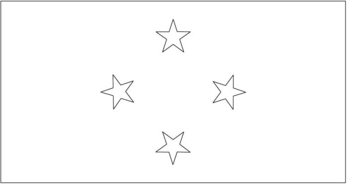 Bandeira da Micronésia dentro da letra M. Design com fundo azul e quatro estrelas brancas.