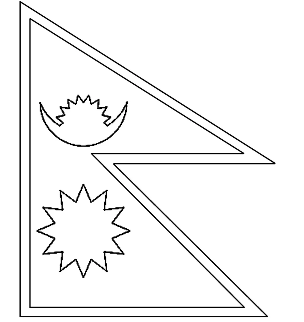 Desenhos das Bandeiras dos Países na letra N Nepal Bandeira do Nepal estilizada na letra N: design único com dois triângulos e símbolos do sol e da lua.