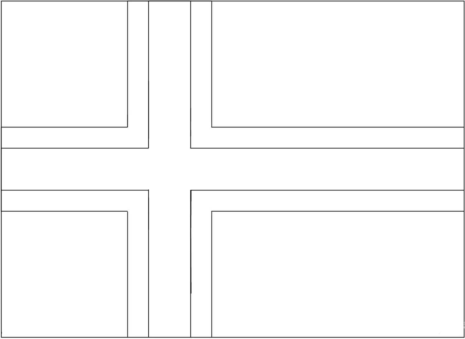 Desenhos das Bandeiras dos Países na letra N Noruega Bandeira da Noruega na letra N: Desenho monocromático da cruz nórdica norueguesa.