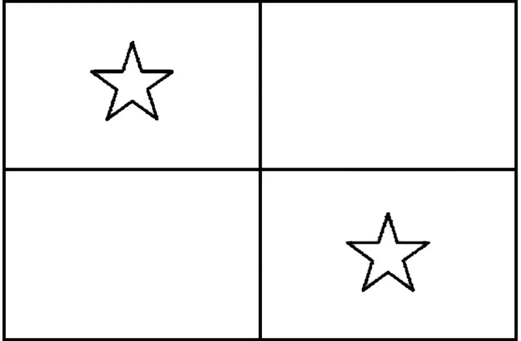Desenhos das Bandeiras dos Países na letra P Panamá Bandeira do Panamá dentro da letra P. Design com quatro retângulos e estrelas.