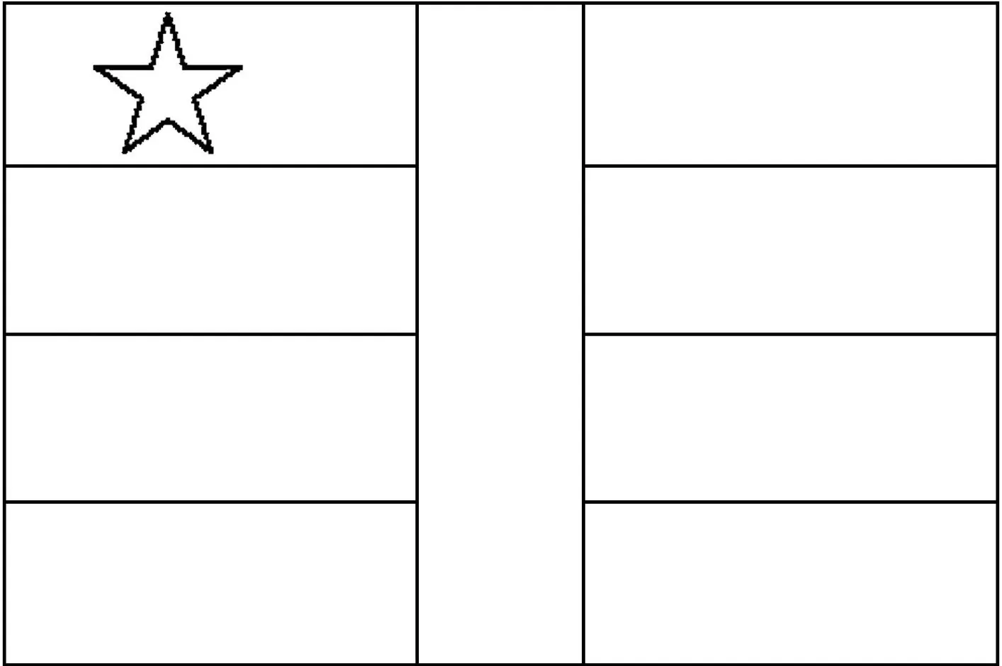 Desenhos das Bandeiras dos Países na letra R República Centro Africana Bandeira da República Centro-Africana: listras azul, branca, verde e amarela cortadas por faixa vermelha com estrela amarela no canto superior esquerdo.