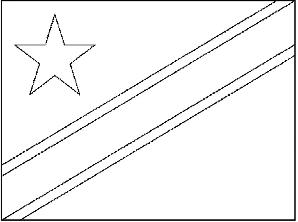 Bandeira da República Democrática do Congo: descrição visual com estrela e faixa diagonal.