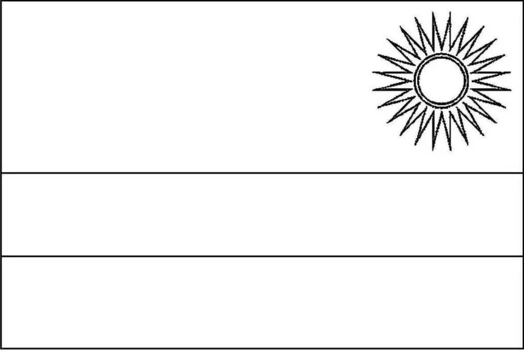 Bandeira de Ruanda na letra R: faixas horizontais e sol radiante.