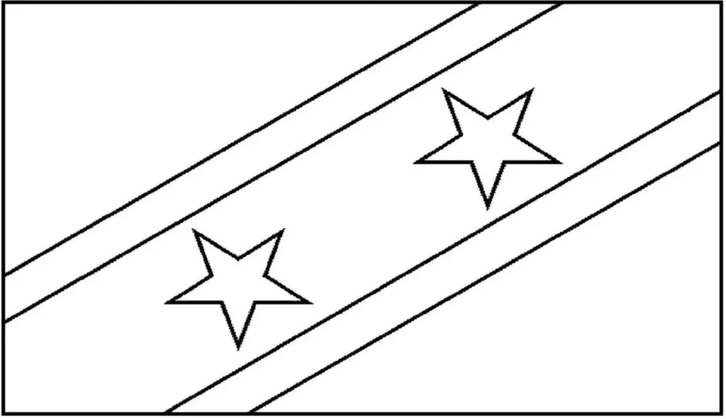 Bandeira de São Cristóvão e Nevis: desenho para colorir com faixas diagonais e estrelas.