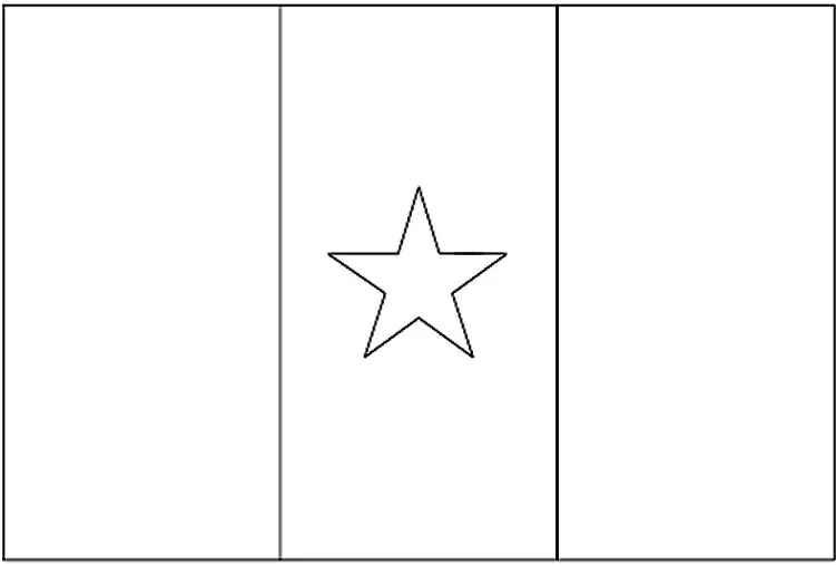Bandeira do Senegal na letra S: verde, amarela e vermelha com estrela verde.