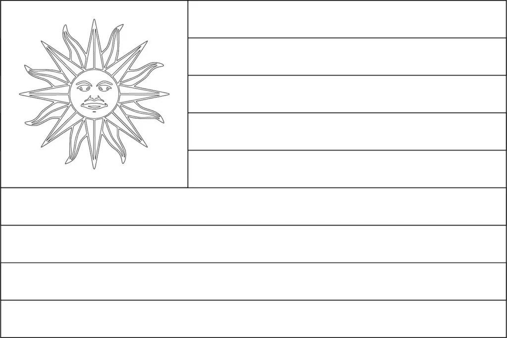 Desenhos das Bandeiras dos Países na letra U Uruguai Bandeira do Uruguai na letra U: Sol com rosto e listras horizontais.