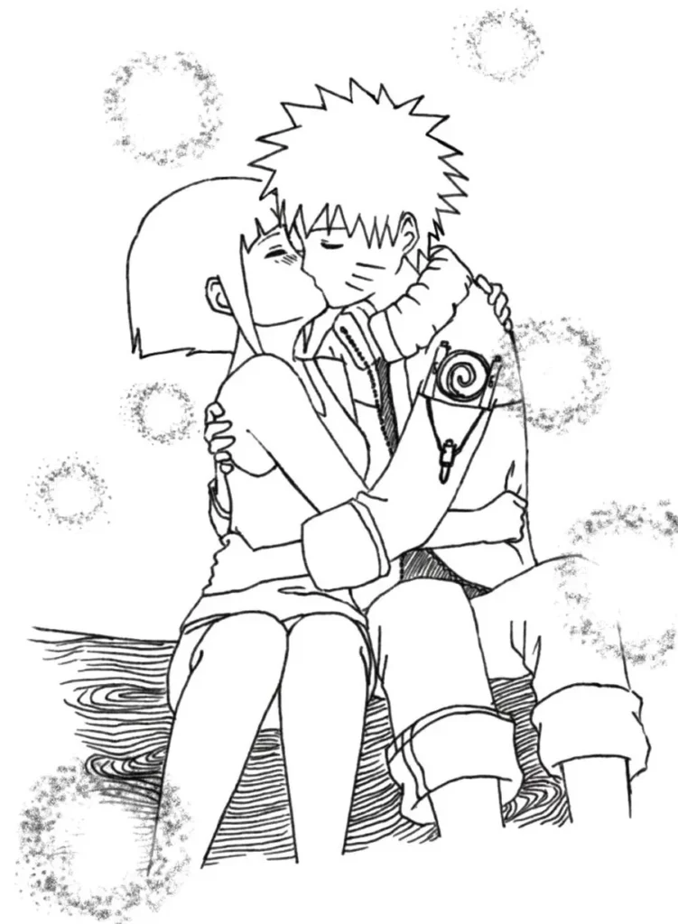 Casal apaixonado em desenho para colorir, estilo Tumblr: beijo romântico.