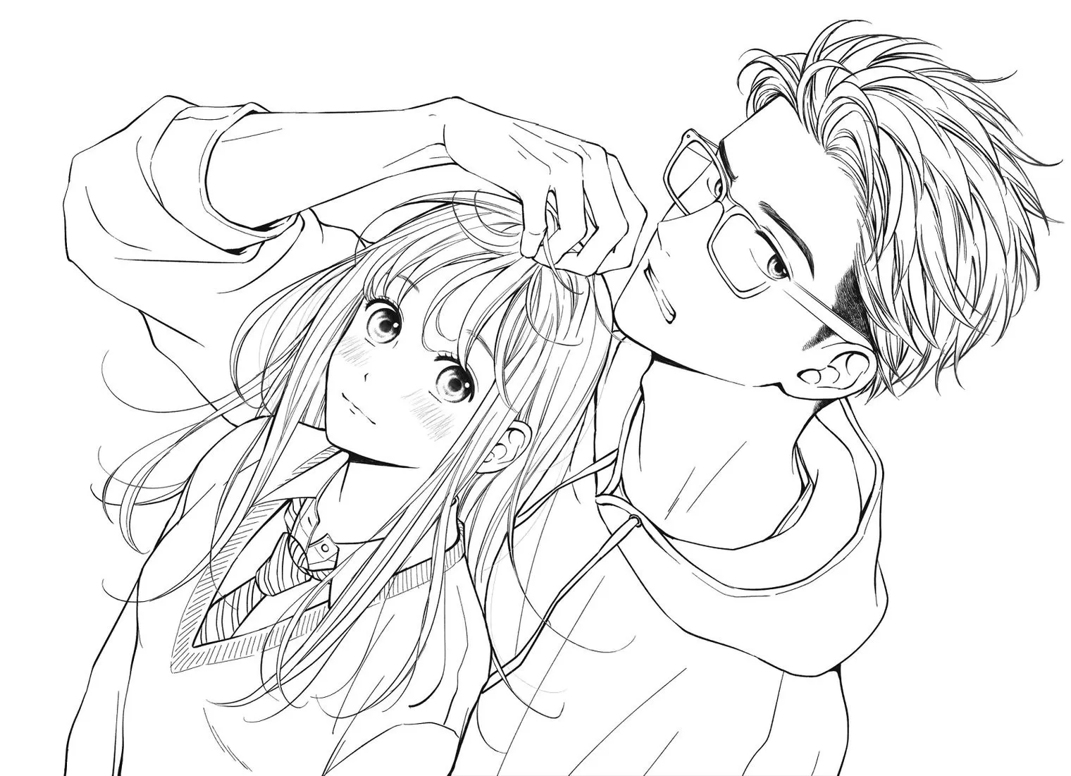 Casal tumblr apaixonado: desenho para colorir de momento carinhoso com cafuné.