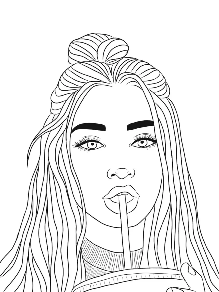 Garota Tumblr com coque para colorir: estilo moderno e expressivo