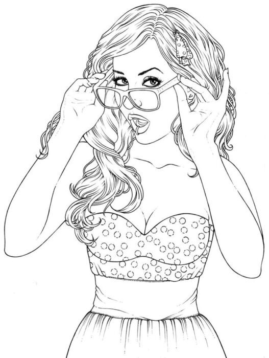 Menina Tumblr com óculos: desenho para colorir e atividades artísticas