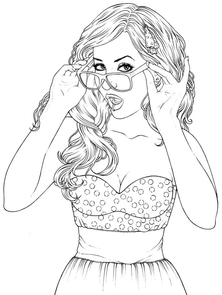 Menina Tumblr com óculos: desenho para colorir e atividades artísticas