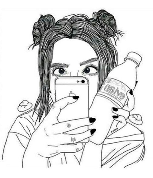 Garota Tumblr colorindo: selfie com refri e coques estilosos