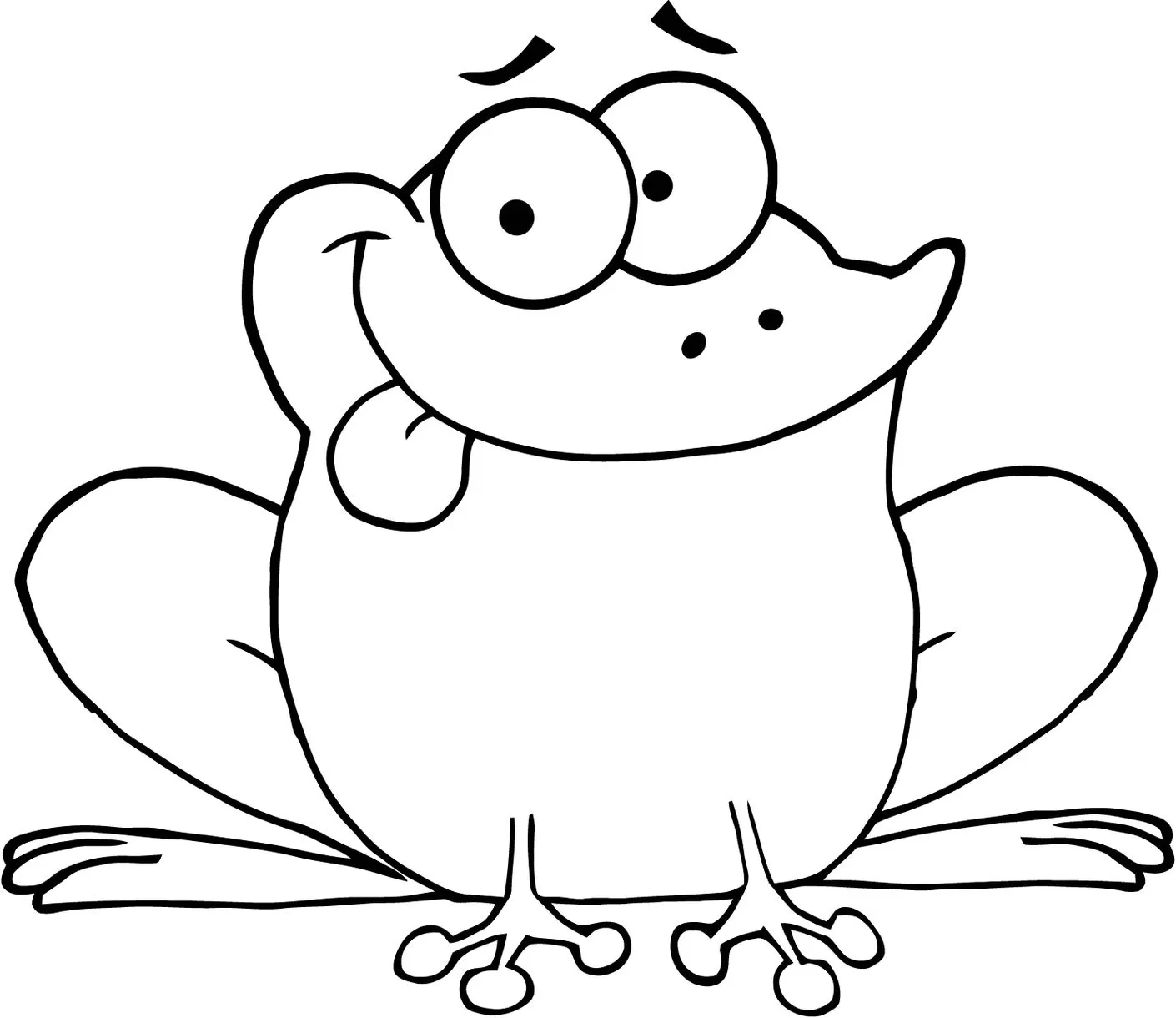 Desenhos de Sapos para pintar Com a língua de fora Sapo engraçado com língua para fora, pronto para colorir. Desenho divertido com olhos grandes e expressão caricata.