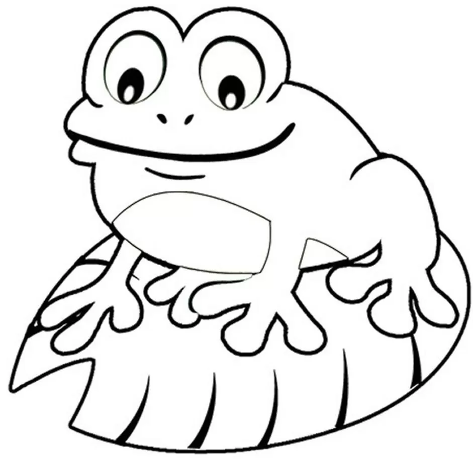 Desenhos de Sapos para pintar Sapo na folha Sapo sorrindo sentado em folha de nenúfar, desenho para colorir