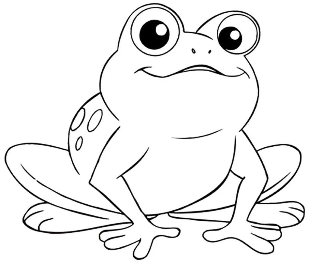 Desenhos de Sapos para pintar Sapo parado Sapo sentado com sorriso amigável e manchas para colorir.