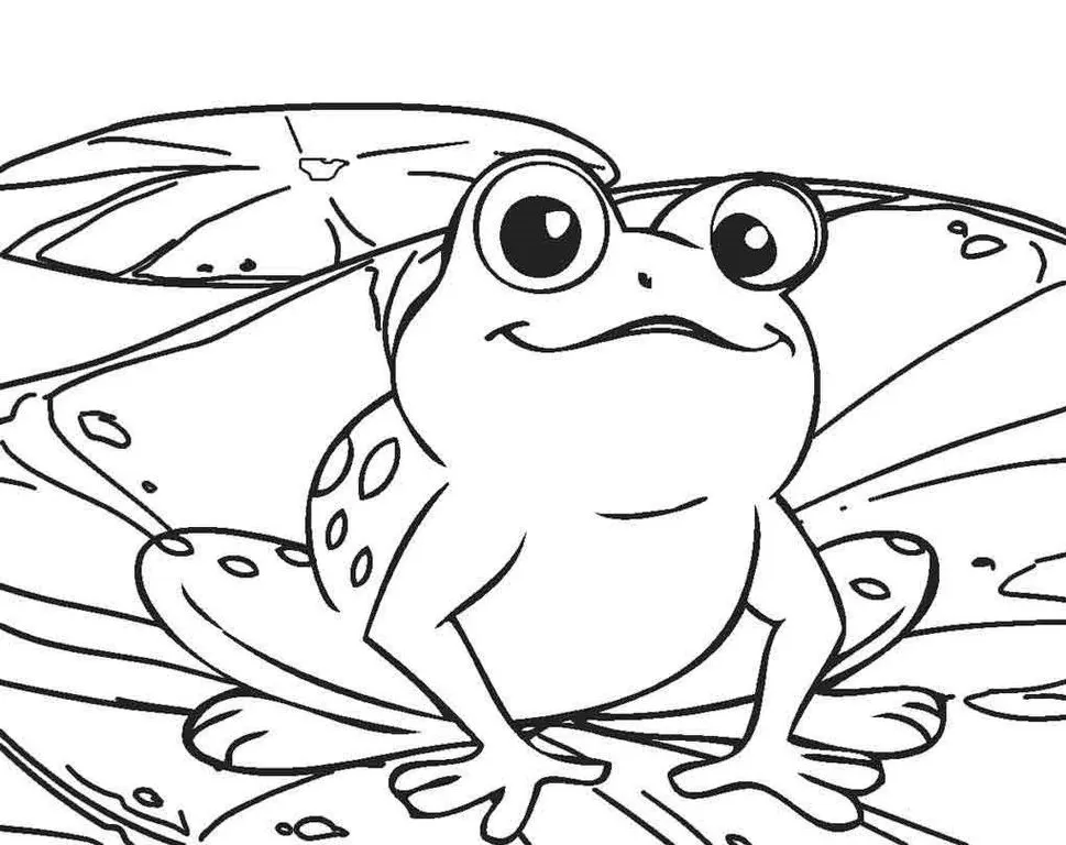 Desenhos de Sapos para pintar Sapo pintado Sapo sorrindo em folha de nenúfar: desenho para colorir