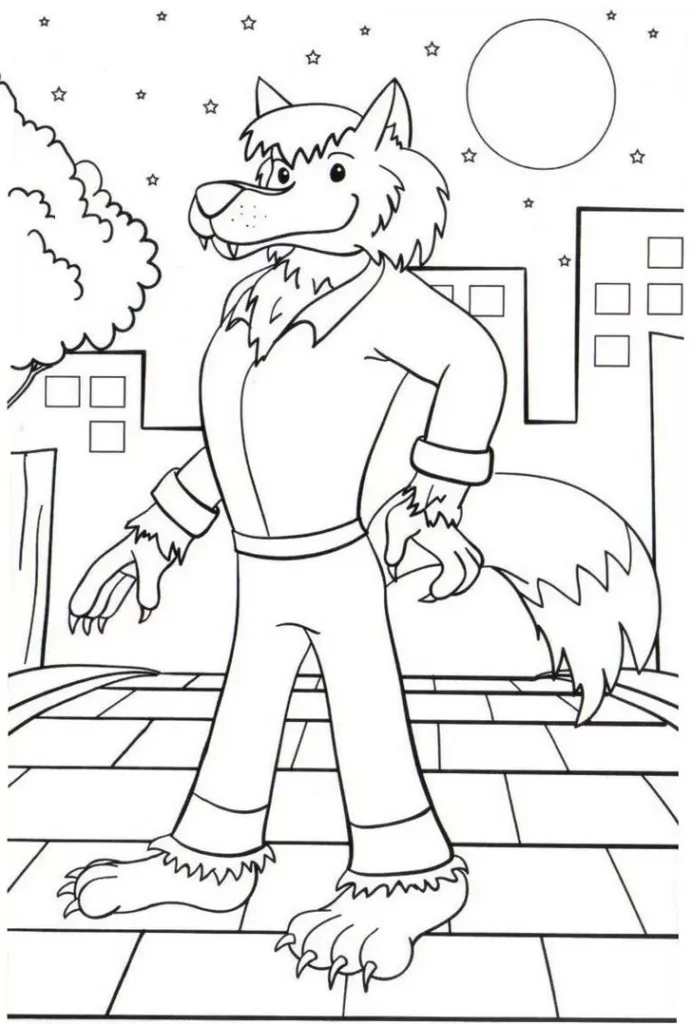 Desenho de Lobisomem na cidade para colorir: Folclore Brasileiro e diversão criativa