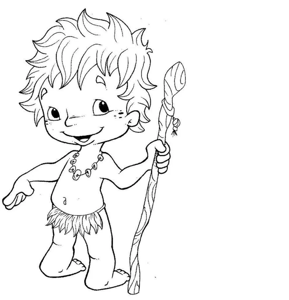 Curupira para Colorir: Desenho do Folclore Brasileiro com Pés Virados para Trás e Cajado