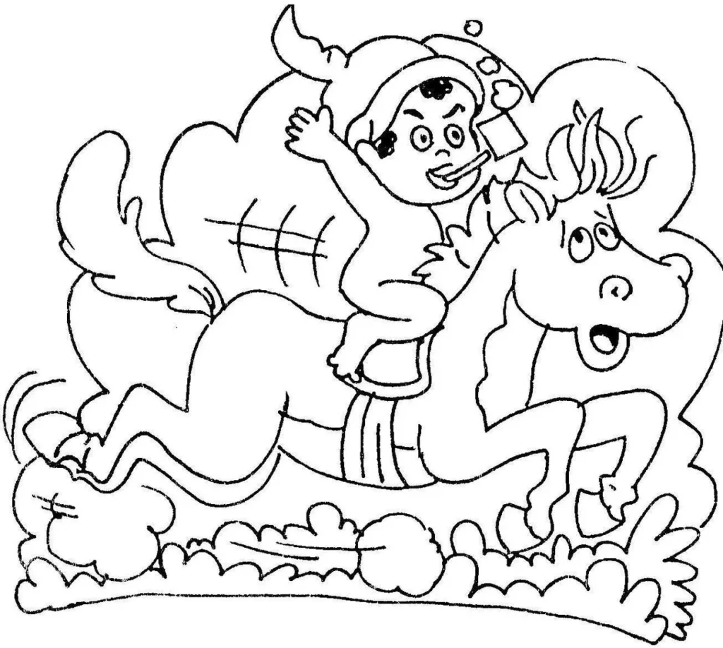 Desenho para colorir: Saci Pererê a cavalo - Folclore Brasileiro