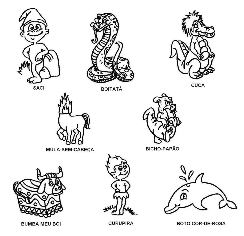 Desenhos do Folclore Brasileiro para Colorir: Saci, Cuca, Boto e Outros Personagens