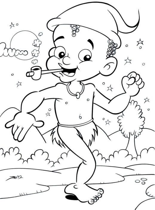 Desenho para colorir do Saci Pererê: figura folclórica brasileira em cenário campestre