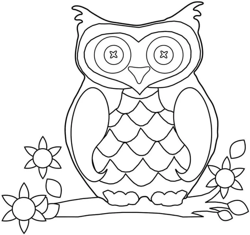 Desenho de coruja noturna detalhada para colorir com flores