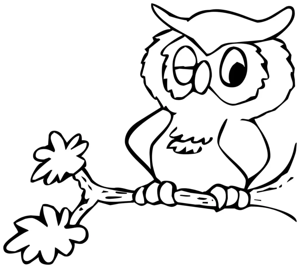 Coruja piscando o olho em desenho para colorir: arte para crianças.