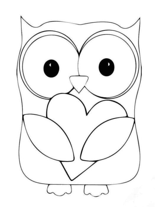 Coruja com coração: Desenho para colorir e atividades criativas.