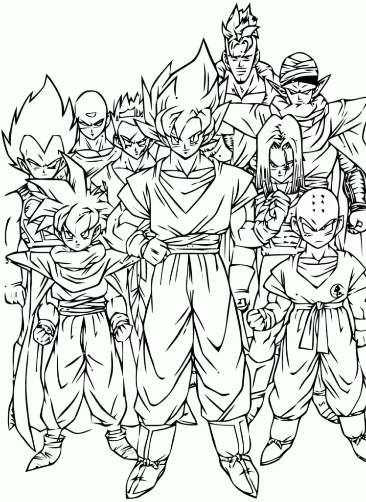 Desenhos de Goku para colorir Dragon Ball Z Goku e amigos: Desenho artístico de Dragon Ball Z para colorir.